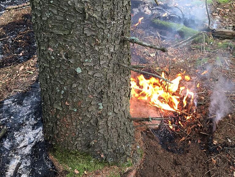 Ein größerer Waldbrand im Naturschutzgebiet Lange Rhön konnte nur verhindert werden, weil dieses von Wildcampern verursachte Feuer gerade noch rechtzeitig entdeckt wurde.