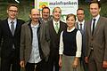 Die Protagonisten des Nachhaltigkeitssymposiums Mainfranken (von links): Sebastian Preil (Brose), Michael Albert (Albert-Haus), Wolfgang Bufe (Bionade), Professor Dr. Mario Schmidt (Hochschule Pforzheim), Asa Petersson (Region Mainfranken GmbH), Markus Mettler (Ebm-Papst), Landrat Florian Töpper.