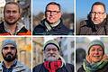 Andreas Zeller, Herbert Meyer, Michael Jehle (oben von links), Fayaz Amiri, Harald Engelhardt und Jeanette Markfeld (unten von links) schildern ihre Meinung zu den bundesweiten Bauernprotesten.&nbsp;
