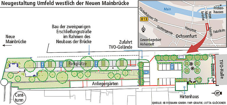 Die Grafik zeigt die Pläne für das Gelände zwischen TVO-Halle und Centturm. (Quelle IB Viebahn GmBH) Die Grafik zeigt die Pläne für das Gelände zwischen TVO-Halle und Centturm. (Quelle IB Viebahn GmBH)
