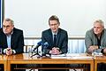 Das Aus für die Landesgartenschau 2026 in Schweinfurt verkündete Oberbürgermeister Sebastian Remelé (CSU) bei einer Pressekonferenz gemeinsam mit dem CSU-Fraktionsvorsitzenden Stefan Funk (links) und dem Grünen-Fraktionsvorsitzenden Holger Laschka.