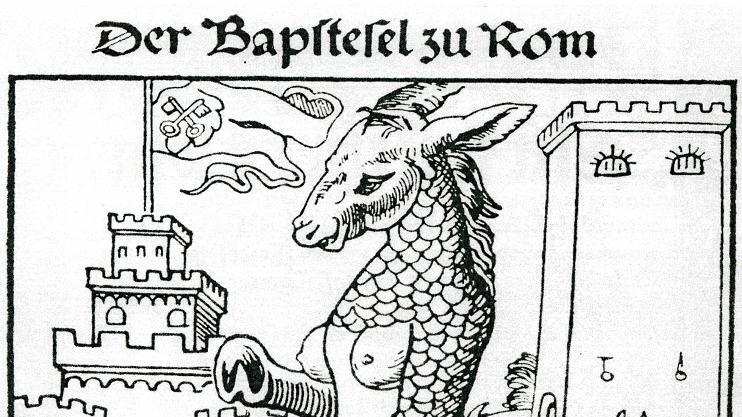 Der Papstesel, eine historische Karikatur.