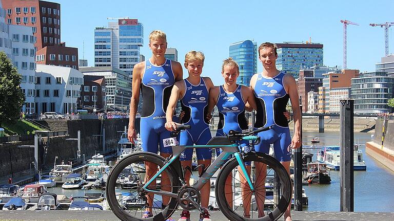 In Düsseldorf waren die Triathleten (von links) Julian Müller, Lisa Heinrichs, Lea Cagol und Markus Klinder vom SV Würzburg 05 erfolgreich. In Düsseldorf waren die Triathleten (von links) Julian Müller, Lisa Heinrichs, Lea Cagol und Markus Klinder vom SV Würzburg 05 erfolgreich.