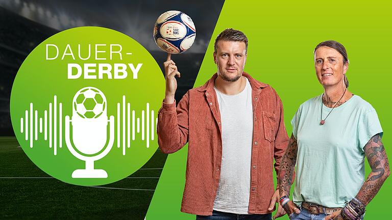 Tim Eisenberger (links) und Michi Bauer (rechts) sprechen in der neuen Folge von Dauer-Derby mit dem Sportdirektor des FC 05 Schweinfurt Robert Hettich.