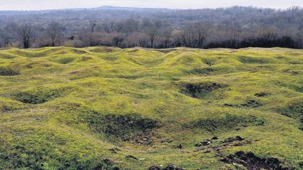 Bei Verdun: Bis heute prägen die Granatentrichter des Ersten Weltkrieges die Landschaft im Nordosten Frankreichs, wo das ganze Jahr 1916 eine höllische Vernichtungsschlacht tobte.