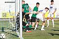 Schwebenrieds Torhüter Christoph Saballus (links) kann dem von Sandro Kramosch (nicht im Bild) ins Tor gelenkten Freistoß durch Luca Fischer nur nachschauen. Das Landesliga-Auftaktspiel zwischen dem ASV Rimpar und der DJK Schwebenried/Schwemmelsbach endete 2:2 unentschieden.