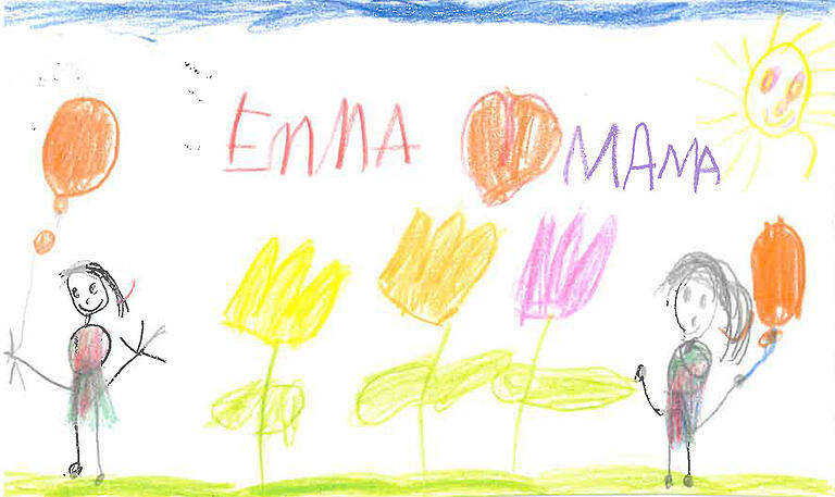 Emma Lurz aus Burglauer (Lkr. Rhön-Grabfeld) ist vier Jahre alt und hat für ihre Mama ein Bild gemalt.