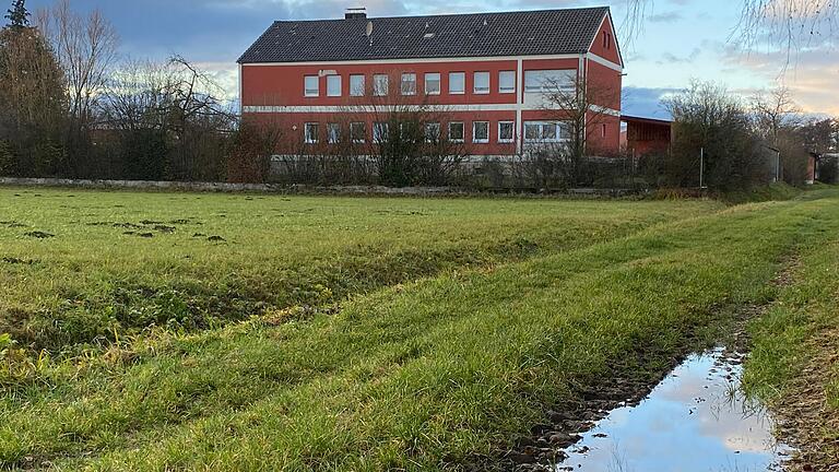 Auf einem Teil dieser Wiese soll das neue Ausbildungszentrum für Feuerwehren entstehen. Dafür muss das Gebäude der Kreisbauhofverwaltung bei Niederwerrn abgerissen werden. Eine Herausforderung ist der Hochwasserschutz.