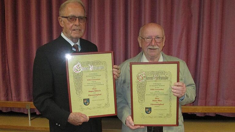 Die neuen Ehrenmitglieder der KSK: Jürgen Rübeck (links) und Heinz Mies. Günther Manninger wird diese Auszeichnung nachgereicht.       -  Die neuen Ehrenmitglieder der KSK: Jürgen Rübeck (links) und Heinz Mies. Günther Manninger wird diese Auszeichnung nachgereicht.