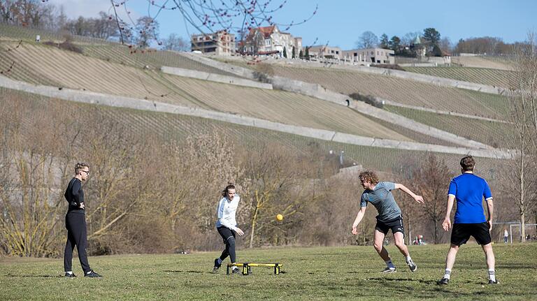 Spikeball ist wie hier auf den Würzburger Mainwiesen in den letzten Jahren zum Trendsport geworden.