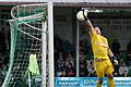Machtlos war Simon Voll, der Torwart des TSV Großbardorf, gegen diesen Schuss. Glück für ihn und seinen Klub im Relegationsspiel gegen den Würzburger FV: Die Latte rettete.