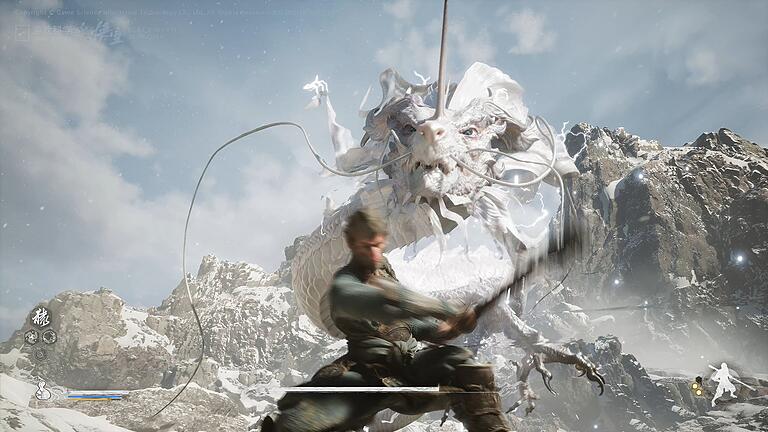 Screenshot vom Spiel „Black Myth: Wukong” - Hier geht's zur Sache: Wukong muss sich mächtigen Gegner stellen. Screenshot vom Spiel „Black Myth: Wukong” - Hier geht's zur Sache: Wukong muss sich mächtigen Gegner stellen.