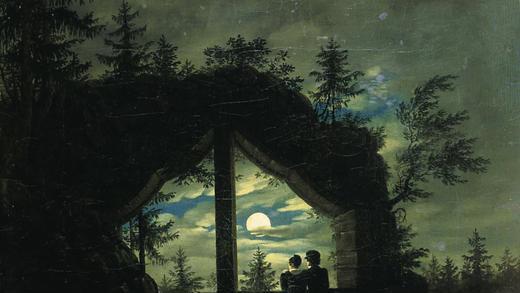 Carl Gustav Carus: Fenster am Oybin bei Mondschein, 1825/28, Öl auf Leinwand.