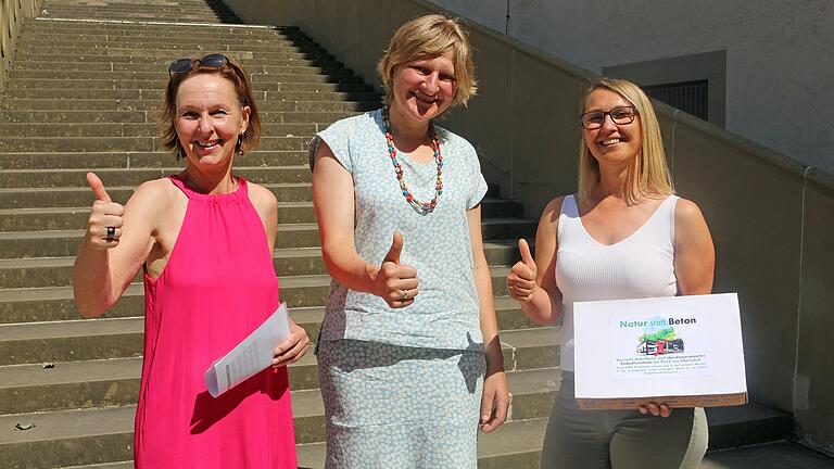 Über 4000 Unterschriften haben (von links) Stadträtin Ulrike Schneider (Initiative Zukunft/ödp), Kathrin May (Landwirtin) und Anette Klotzek (Versicherungsfachfrau und Umweltaktivistin) für das Bürgerbegehren 'Natur statt Beton' gesammelt, um den geplanten Bau eines Einkaufszentrum im Schweinfurter Stadtteil Oberndorf zu verhindern.