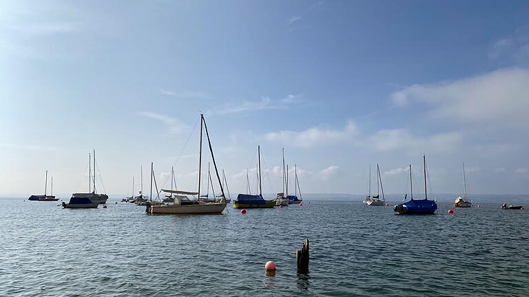 Bodensee       -  Alle Segel eingerollt: Am Morgen ist noch wenig Betrieb auf dem Bodensee.