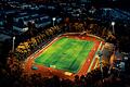 Luftbild des Sachs-Stadions in Schweinfurt während eines Abendspiels des Regionalligisten FC 05.