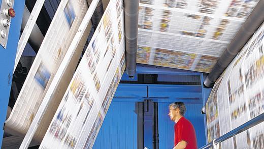 Zeitungsrotationsmaschine von Koenig & Bauer: Die Würzburger hoffen, wie die ganze Druckbranche, auf die Fachmesse drupa im Mai.