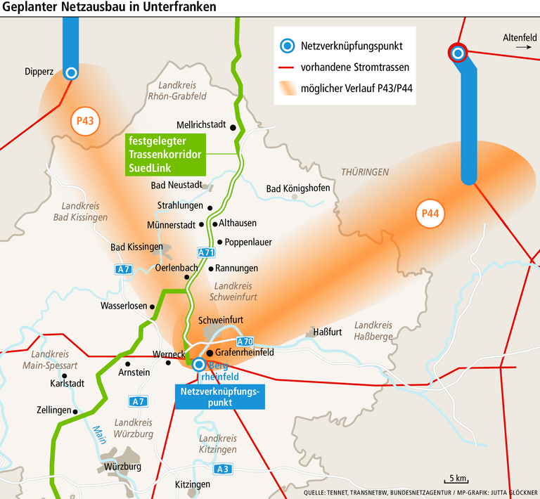 SuedLink, P43, P44 : Wie viele Stromtrassen verträgt die Region?