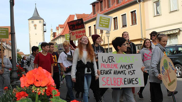 Bei der Demonstration der&nbsp;Fridays-for-Future-Bewegung&nbsp;zogen rund 450 Menschen vom Unteren Turm zum Marktplatz, um ein Zeichen gegen den Klimawandel zu setzen.