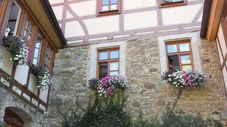 Der malerische Innenhof gehört zu einem Schloss, das in einem Ort steht, der einen fast vollständig erhaltenen historischen Kern besitzt. Der malerische Innenhof gehört zu einem Schloss, das in einem Ort steht, der einen fast vollständig erhaltenen historischen Kern besitzt.