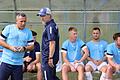 Dampfachs Trainer Oliver Kröner (Mitte) und sein Co-Trainer Resmi Osmanaj (links) können nach dem 2:1-Auftaktsieg über Lichtenfels optimistisch auf die nächsten Partien blicken.&nbsp;