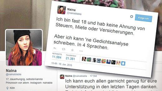 Plötzlich bekannt: Mit ihrem Twitter-Eintrag (oben) sorgte die 17-jährige Naina für viel Wirbel im Netz.