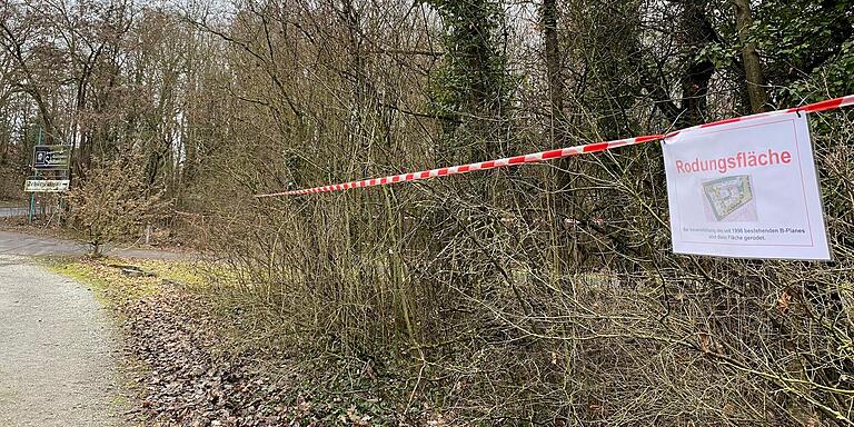 Die Schützen haben mit Trassierungsbändern die Fläche auf ihrem Gelände markiert, die für das neue Baugebiet gerodet werden müsste. Die Schützen haben mit Trassierungsbändern die Fläche auf ihrem Gelände markiert, die für das neue Baugebiet gerodet werden müsste.