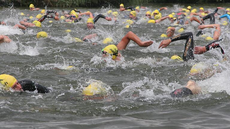 Massenstart: Mit dem Schwimm-Wettbewerb startet traditionell der Main-Post-Mainfrankentriathlon am Mainufer von Kitzingen. Massenstart: Mit dem Schwimm-Wettbewerb startet traditionell der Main-Post-Mainfrankentriathlon am Mainufer von Kitzingen.