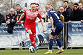 Marco Nickel (links) vom TSV Aubstadt erzielte zwei Treffer im Heimspiel gegen die SpVgg Unterhaching (rechts Manuel Stiefler).