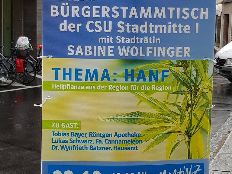 CSU-und-nicht-VdK-Plakat zur Veranstaltung 'Hanf' von CSU-Stadträtin Sabine Wolfinger. CSU-und-nicht-VdK-Plakat zur Veranstaltung 'Hanf' von CSU-Stadträtin Sabine Wolfinger.