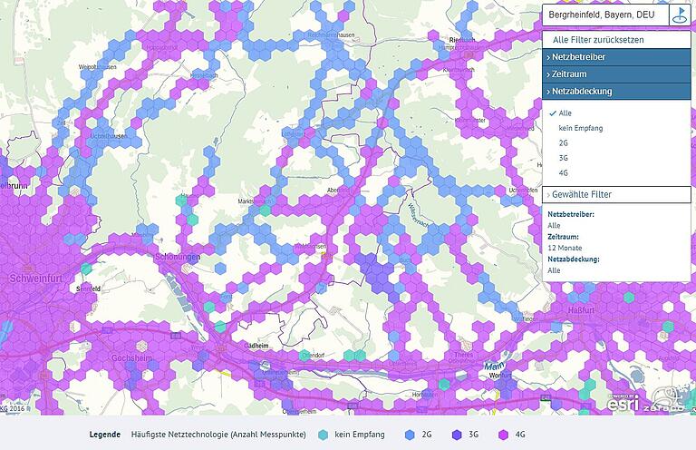 Diese Karte von Breitbandmessung.de zeigt die Mobilfunkabdeckung. Farblich markiert sind die unterschiedlichen Übertragungsgeschwindigkeiten und auch die Funklöcher. Diese Karte von Breitbandmessung.de zeigt die Mobilfunkabdeckung. Farblich markiert sind die unterschiedlichen Übertragungsgeschwindigkeiten und auch die Funklöcher.