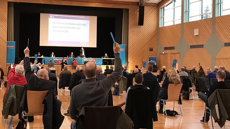 Parteitag mit Abstand: Unter Einhaltung der Hygiene-Regeln tagte die AfD am Sonntag in der Maintalhalle in Mainaschaff.