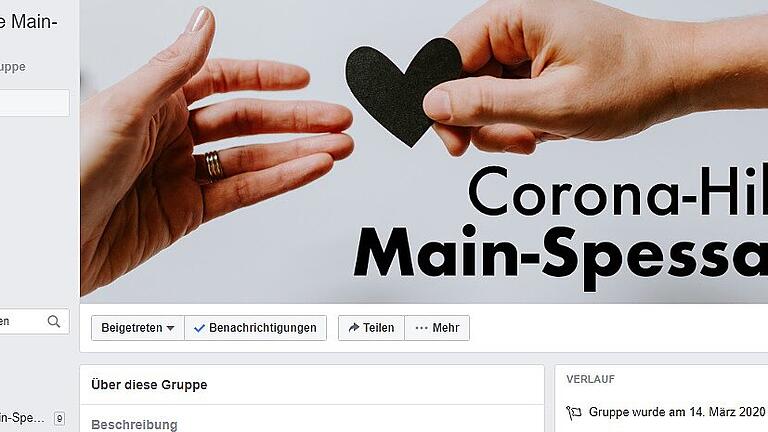 Screenshot der Facebook-Seite &quot;Corona-Hilfe Main-Spessart&quot;.