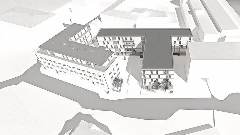 Neben dem Postamt (links) ist ein Neubau geplant.Visualisierung: GVS