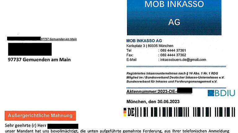 Mahnschreiben eines vermeintlichen Inkassounternehmen.
