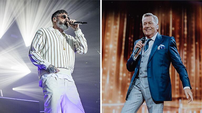 Rapper Sido (links) und Schlagerstar und Entertainer Roland Kaiser (rechts) spielen im Juli 2025 Konzerte im Sachs-Stadion in Schweinfurt.