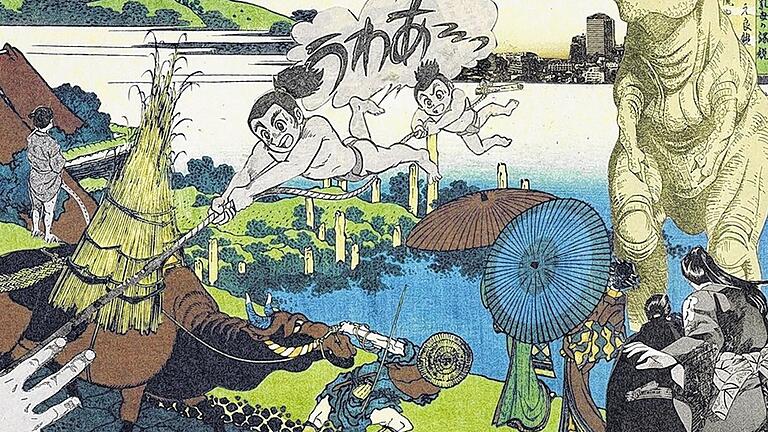 Seltsame Welten prallen aufeinander       -  (rtg)   Wahrhaft seltsame Welten prallen da unvermittelt aufeinander: das klassische Japan mit seinen bekannten Farbholzschnitten und die grelle Action-Welt der modernen japanischen Comics. Der Nürnberger Künstler Hubertus Hess hat beide Lebenswirklichkeiten Japans in seinen Werken so kunstvoll ineinander verschränkt, dass der Betrachter zweimal hinsehen muss, um die Verfremdung aufzulösen. &bdquo;Zwischen Gestern und Morgen&ldquo; nennt sich die Ausstellung, die derzeit im Würzburger Siebold-Palais auf dem Bürgerbräu-Gelände in der Frankfurter Straße 87 gezeigt wird. Bis zum Sonntag, 16. September ist sie im Museum in der ehemaligen Direktorenvilla der Bürgerbräu zu sehen, und zwar täglich außer montags von 14.30 bis 17.30 Uhr.