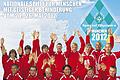 Für Sportler und Trainer der St.-Nikolaus-Schule Marktheidenfeld-Lohr der Lebenshilfe wurde die Teilnahme an den &bdquo;Special Olympics&ldquo; in diesem Jahr zu einem großen Erfolg. Vor dem Veranstaltungsplakat in der hinteren Reihe (von links): Rita Kressmann (Trainerin Schwimmen), Brahim Zaalouki, Viktor Nehring, Daniel Kohnmünch, Fabian Niklaus, David Kasamas, Mario Hudalla (Trainer Leichtathletik)und Bernd Weisner (Delegationsleiter); in der vorderen Reihe (von links): Marco Kuhn, Dominik Krüger, John Breit, Sabrina Touch, Jan Zepmeisel und Dominik Merz (Foto: St.-Nikolaus-Schule).