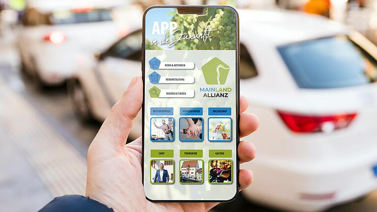 Die Stadt Dettelbach plant eine App für die Ortsteile und für die Partnergemeinden der MainLand-Allianz. Auf dem Bild wird simuliert, wie die App aussehen könnte. Es soll zum Beispiel eine Mitfahrbörse entstehen.