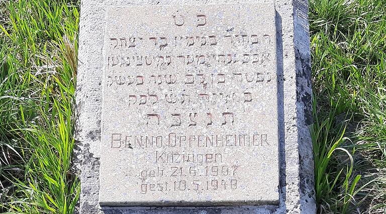 Grabstein des Kitzinger Juden Benno Oppenheimer auf dem jüdischen Friedhof in Rödelsee. Grabstein des Kitzinger Juden Benno Oppenheimer auf dem jüdischen Friedhof in Rödelsee.
