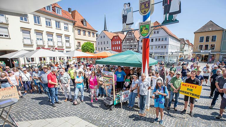 Rund 150 Demonstranten versammelten sich am Montag auf dem Bad Neustädter Marktplatz und forderten mehr Schutz für Weidetiere und die Reduzierung der Wölfe.