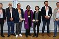 Die Preisträger der Lehrpreise mit den Verantwortlichen der THWS (von links.): THWS-Präsident&nbsp; Jean Meyer, Laudator Thomas Blotevogel, Nicholas Müller, Dagmar Unz, Laura Blauth,&nbsp; Daniel Jung und Vizepräsident Achim Förster.