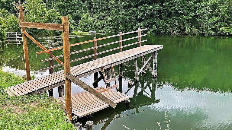 Stege und Einstiegsleitern: Gerade solche Einrichtungen, des es den Badenden in Goßmannsdorf erleichtern, ins Wasser zu kommen, können für die Stadt Hofheim zum Problem werden. Stege und Einstiegsleitern: Gerade solche Einrichtungen, des es den Badenden in Goßmannsdorf erleichtern, ins Wasser zu kommen, können für die Stadt Hofheim zum Problem werden.