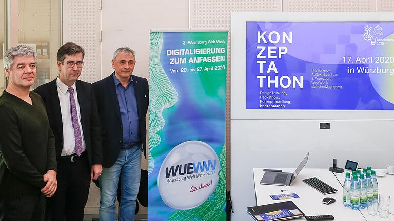 Gunther Schunk, Oberbürgermeister Christian Schuchardt und Michael Müßig stellen das Programm des Konzeptathon vor.&nbsp;