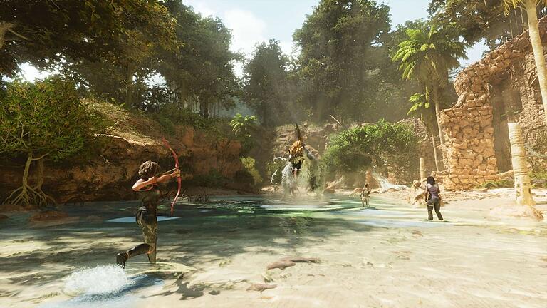 Screenshot aus „ARK: Survival Ascended” - Dinos jagen, Dinos bändigen: „ARK: Survival Ascended” bietet beides. Screenshot aus „ARK: Survival Ascended” - Dinos jagen, Dinos bändigen: „ARK: Survival Ascended” bietet beides.