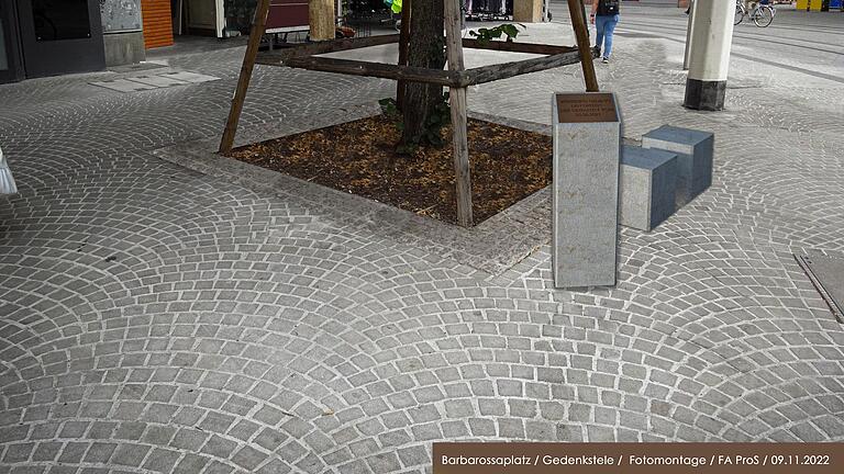Visualisierung der Gedenkstele am Barbarossaplatz. Visualisierung der Gedenkstele am Barbarossaplatz.