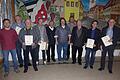 Vorsitzender Nicholas Schülein (von links) ehrte beim Anglerverein Kitzingen Gisbert Albert, Reinhard Faltermeier, Dieter Högner, Jakob Hofmann, Udo Roder, Norbert Tusak, Karlheinz Goller, Ehrenmitglied Peter Steinmüller und Winfried Wolf.