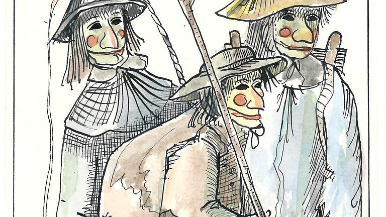 Die Jüden: Professor Friedrich Münch fertigte auch Zeichnungen von den Gestalten der Straßenfastnacht an. Die Jüden: Professor Friedrich Münch fertigte auch Zeichnungen von den Gestalten der Straßenfastnacht an.