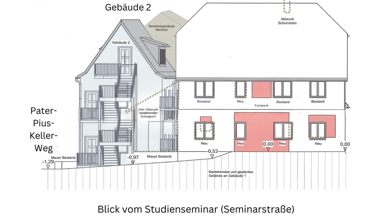 Die beiden Gebäude aus Sicht der Seminarstraße.       -  Die beiden Gebäude aus Sicht der Seminarstraße.