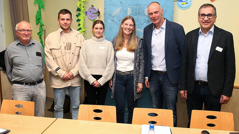 Die neue Bezirksspielleitung im unterfränkischen Handball: (von links) Gerd Schäfer (stellvertretender Bezirksvorsitzender, Spieltechnik), Maximilian Schmitt (stellvertretender Bezirksvorsitzender, Bildung), Simone Rögele (stellvertretende Bezirksvorsitzende, Jugend), Anke Scheuring (stellvertretende Bezirksvorsitzende, Finanzen), Klaus Sieß (Bezirksvorsitzender) und Stefan Göbel (Vorsitzender Bezirkssportgericht).